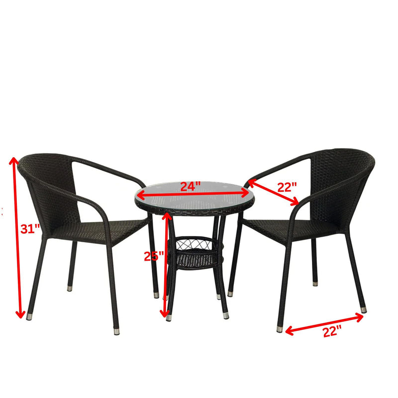 Ted Outdoor Patio Seating Set 2 Chairs and 1 Table Set (Black)