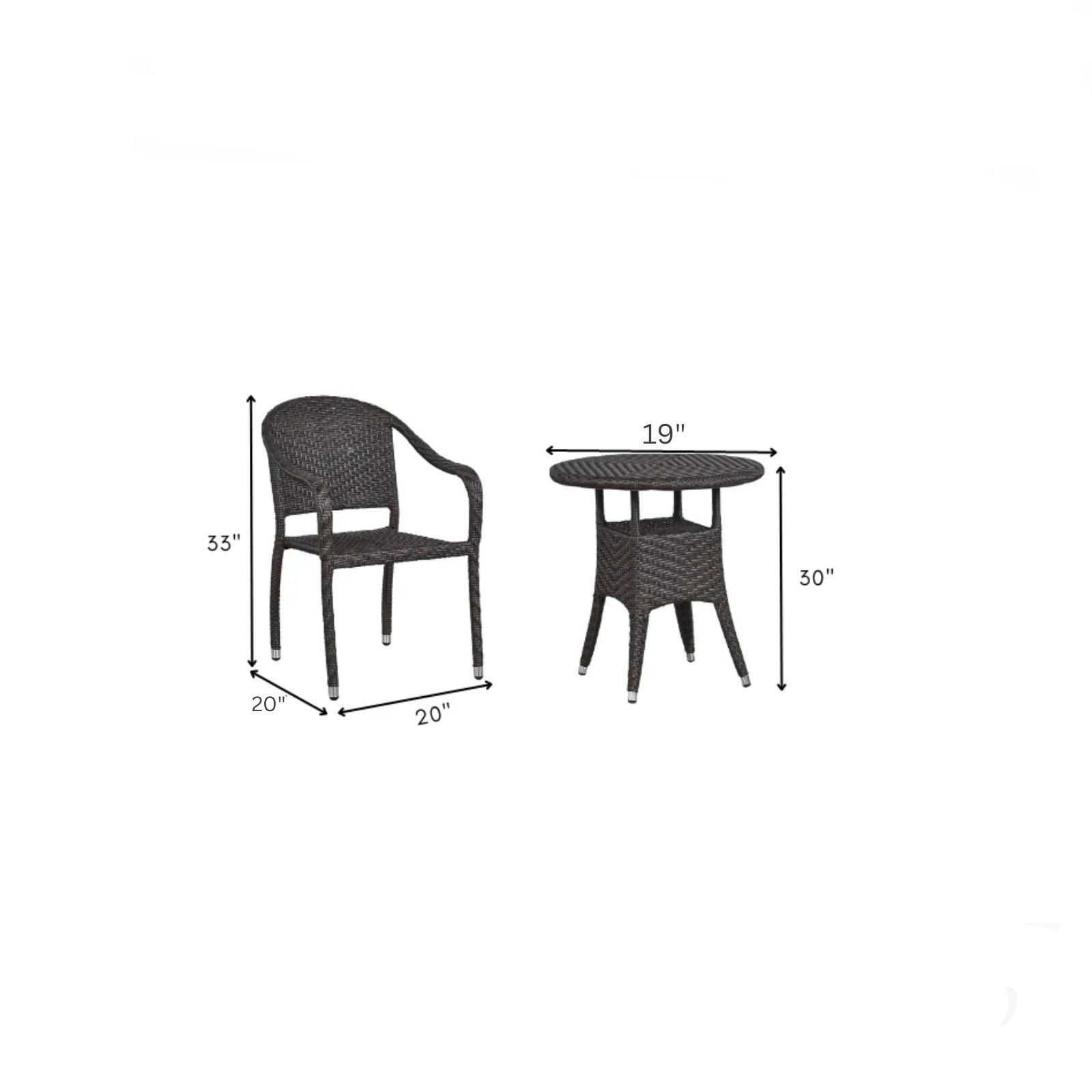 Roselle Outdoor Patio Seating Set 2 Chairs and 1 Table Set
