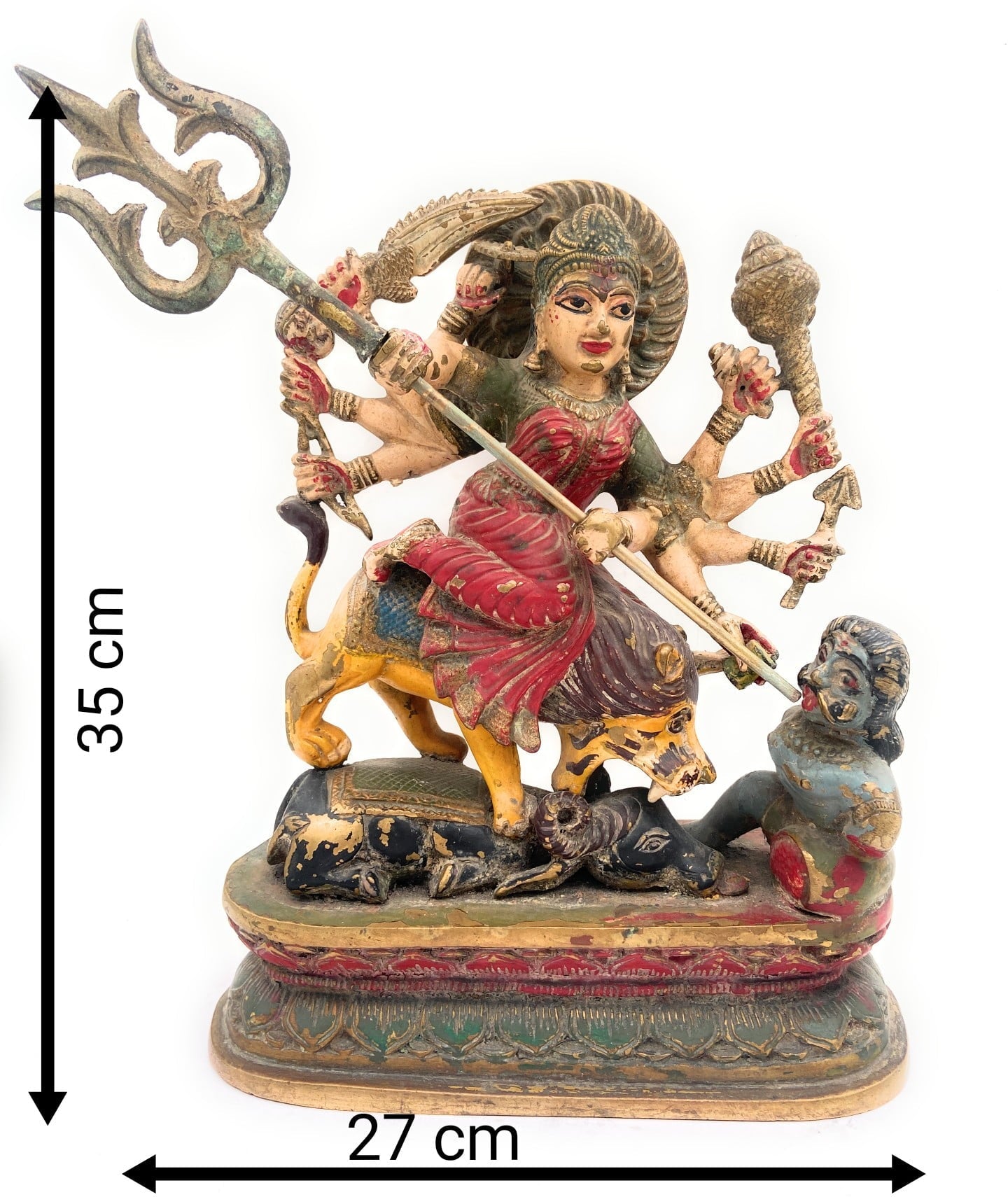 Handcrafted Brass Durga Devi Idol – Mahishasura Mardini | Shakti Simhavahini Maa Amba Statue | Antique Finish Pital Murti for Pooja, Home Temple & Navratri Decor,Gold, 14 Inch, 1 Piece