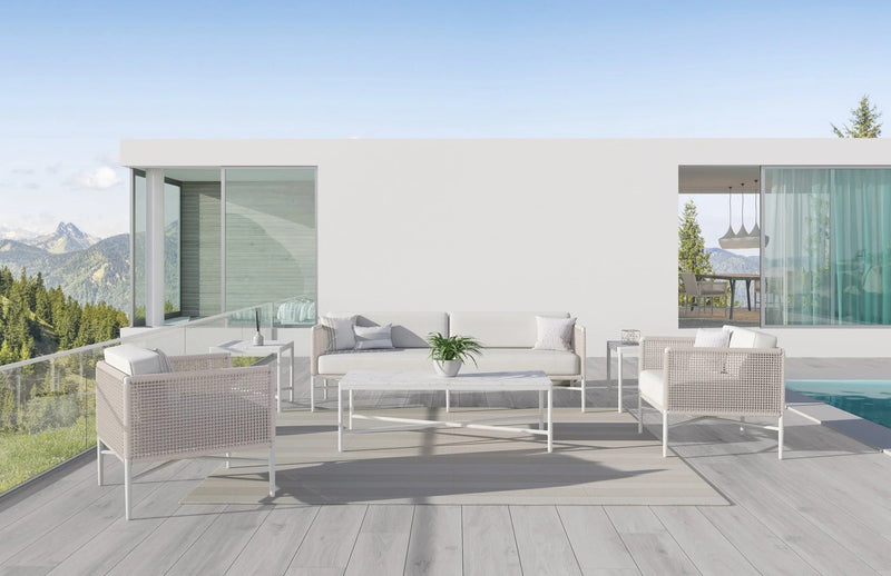 Roza Outdoor Garden Balcony Sofa Set 2 Seater and 2 Single Seater With 1 Center Table Set, Braid & Rope (White + Beige)