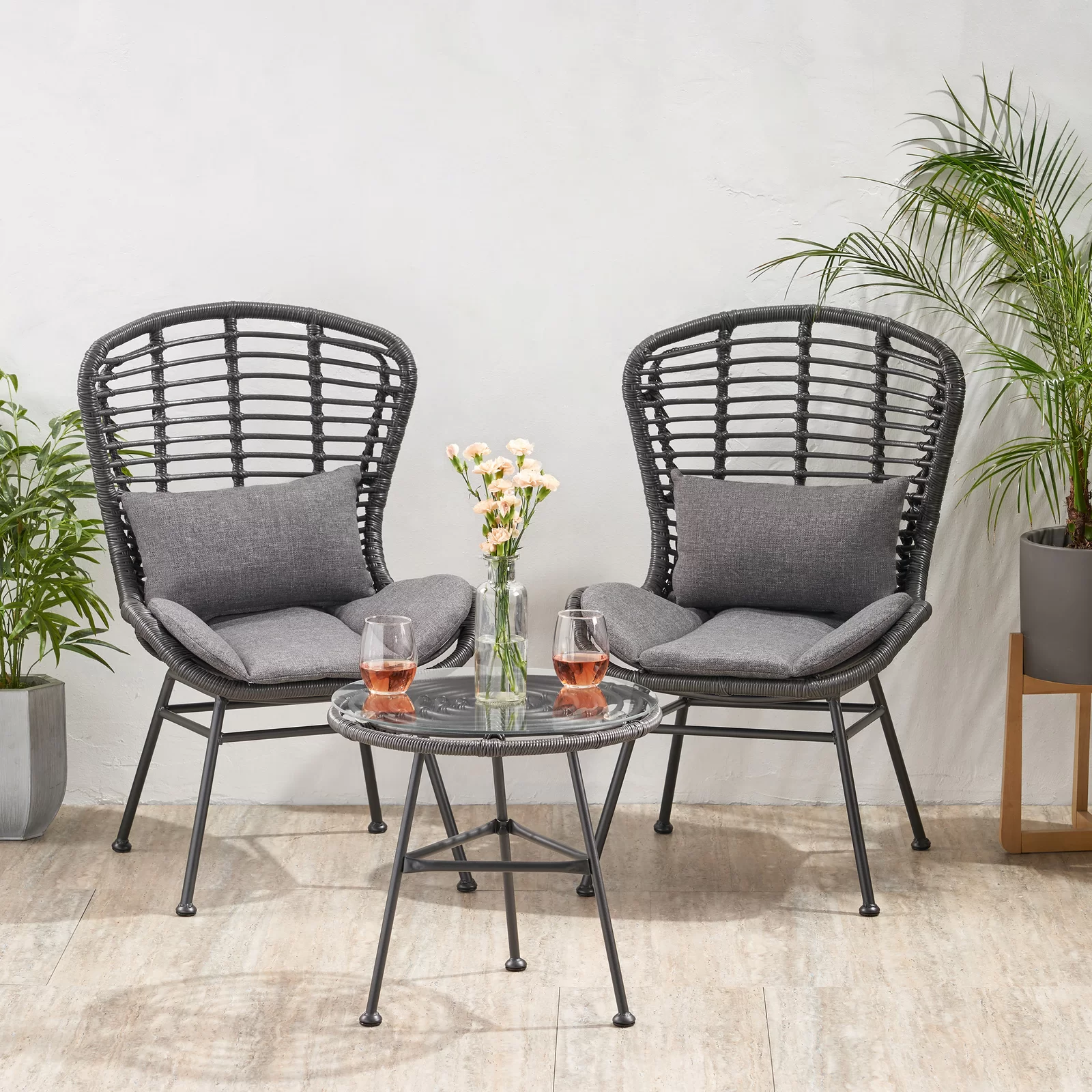 Mohak Outdoor Patio Seating Set 2 Chairs and 1 Table Set (Black)