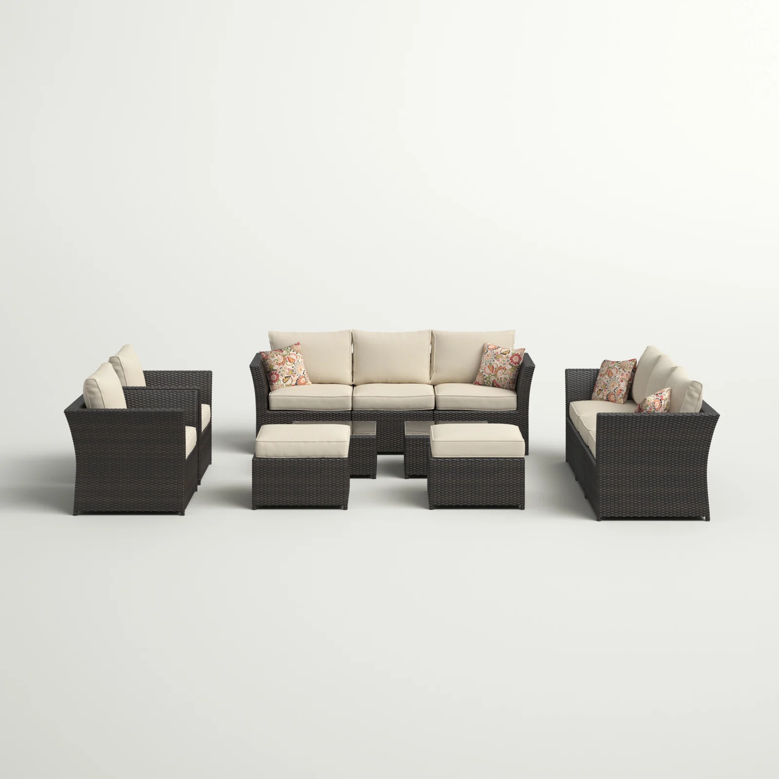 Enorson Outdoor Garden Balcony Sofa Set 2 Three Seater, 2 Single Seater With 2 Ottoman and 2 Center Table Set (Brown)