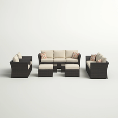 Enorson Outdoor Garden Balcony Sofa Set 2 Three Seater, 2 Single Seater With 2 Ottoman and 2 Center Table Set (Brown)