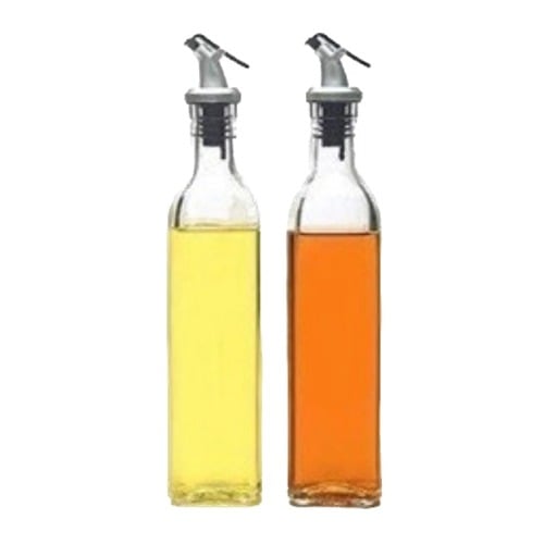 Glass Oil Dispenser Bottle, 500ml+500ml, Pack of 2, Transparent