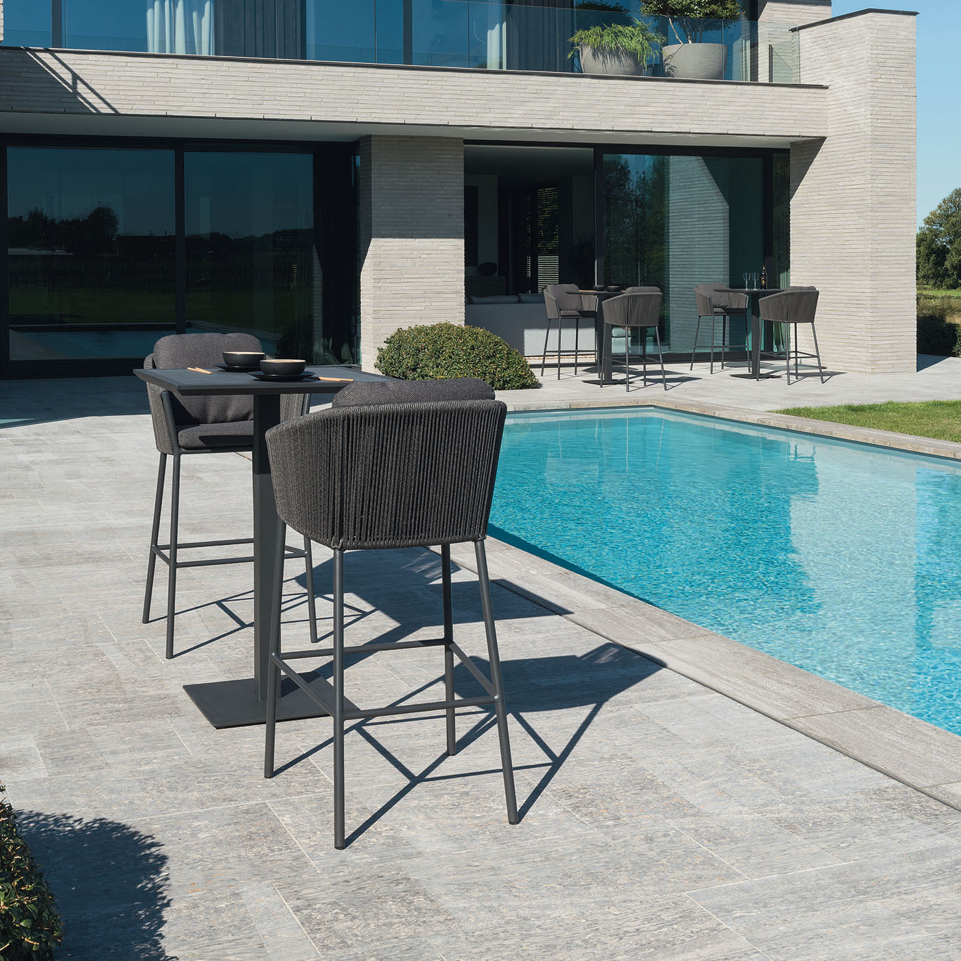 Parris Outdoor Patio Bar Set 2 Chairs and 1 Table Set (Dark Grey) Braided & Rope