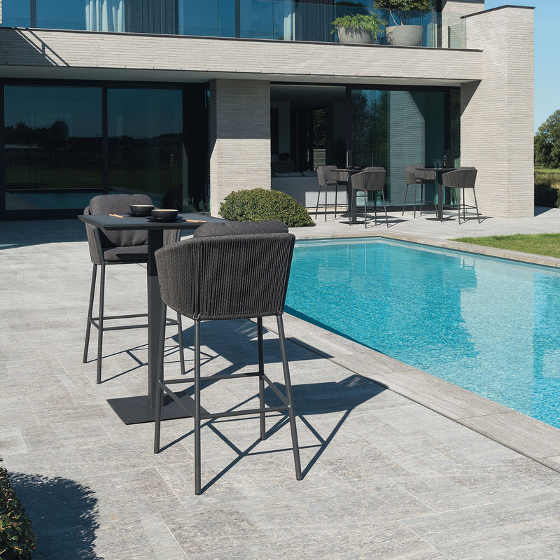 Parris Outdoor Patio Bar Set 2 Chairs and 1 Table Set (Dark Grey) Braided & Rope