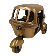 Brass Auto Rickshaw Miniature, Peetal Tuk-Tuk Showpiece, Handcrafted Three-Wheeler Décor, Pittal Decorative Collectible,Gold, 3 Inch, 1 Piece