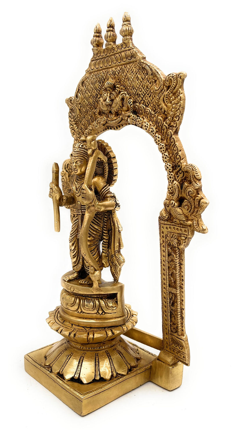 Brass Rama Idol with Prabhavali, Shri Ram Murti, Ramar Vigraham, Ram Bhagwan Statue, Ramachandra Brass Moorti for Pooja, Temple & Home Decor,Gold, 10.5 Inch, 1 Piece