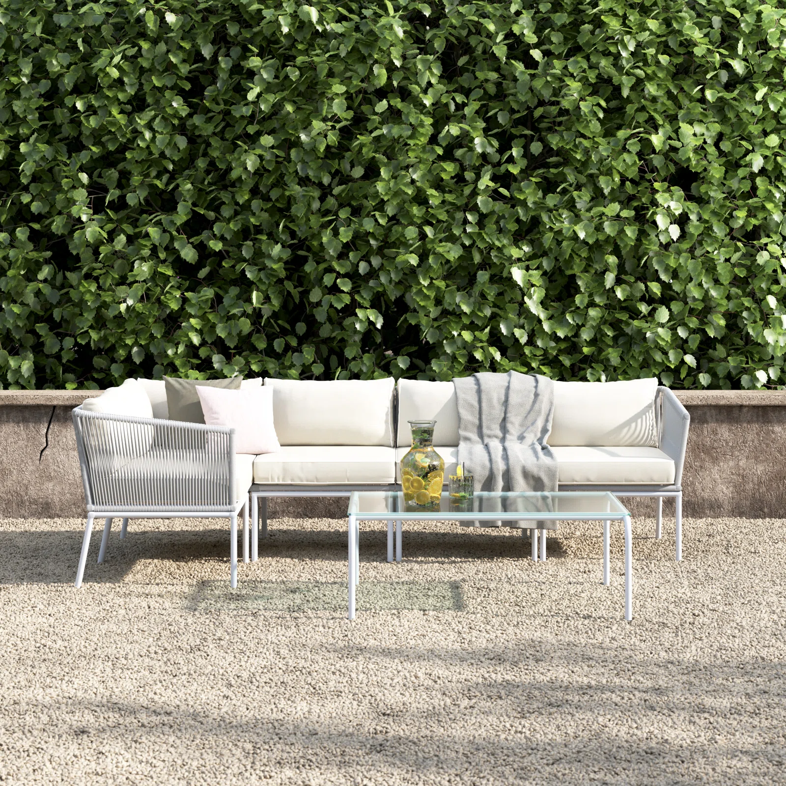 Berri Outdoor Garden Balcony Sofa Set 5 Seater and 1 Center Table  Set, Braid & Rope (Grey)