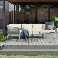 Berri Outdoor Garden Balcony Sofa Set 5 Seater and 1 Center Table  Set, Braid & Rope (Grey)