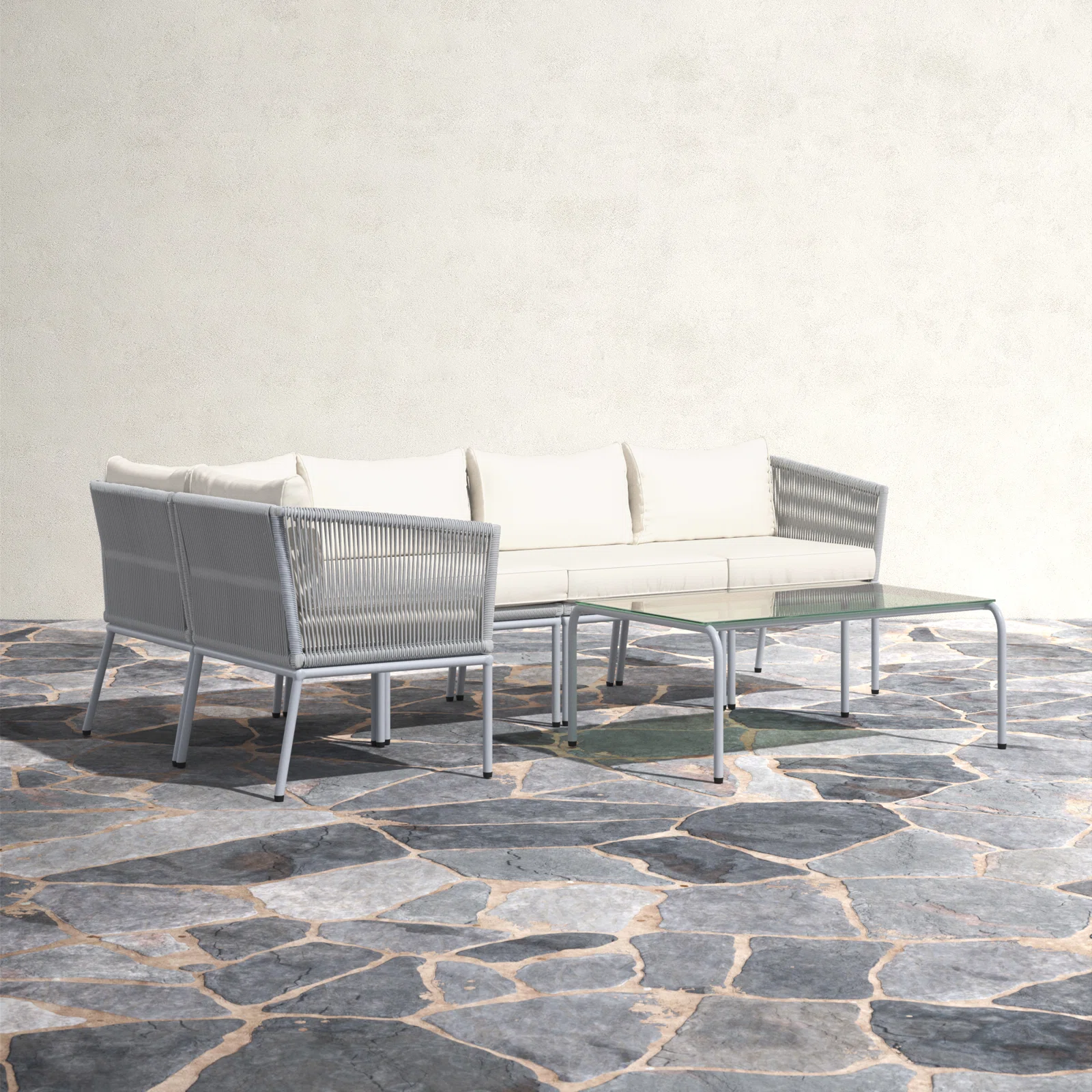 Berri Outdoor Garden Balcony Sofa Set 5 Seater and 1 Center Table  Set, Braid & Rope (Grey)