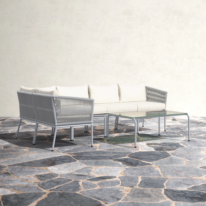Berri Outdoor Garden Balcony Sofa Set 5 Seater and 1 Center Table  Set, Braid & Rope (Grey)