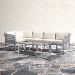Berri Outdoor Garden Balcony Sofa Set 5 Seater and 1 Center Table  Set, Braid & Rope (Grey)