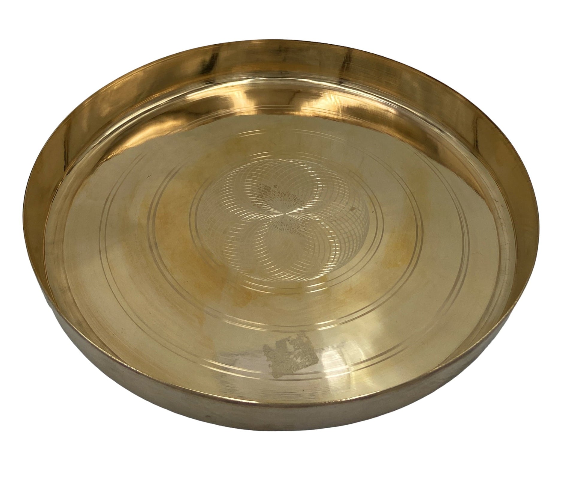 Traditional Pure Brass Dinner Plate (Peetal Thali, Pittala Bhojan Plate, Hittale Oota Thali / Pittalam Dining Plate) Handmade Indian Dining Thali for Temple Bhojan, Prasadam Serving & Festive Meals, Gold, 11.42 Inch, 1 Piece