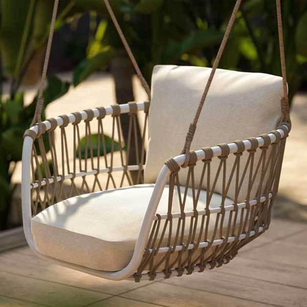 Tresso Single Seater Hanging Swing Without Stand For Balcony , Garden Swing (Tan) Braided & Rope