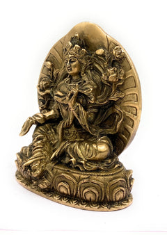 Brass Tibetan Tara Maa Idol | Green & White Tara Murti, Tibetan Goddess Tara Statue for Pooja, Home Decor, Meditation & Spiritual Gifts,Gold, 6.5 Inch, 1 Piece