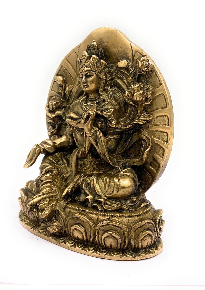 Brass Tibetan Tara Maa Idol | Green & White Tara Murti, Tibetan Goddess Tara Statue for Pooja, Home Decor, Meditation & Spiritual Gifts,Gold, 6.5 Inch, 1 Piece