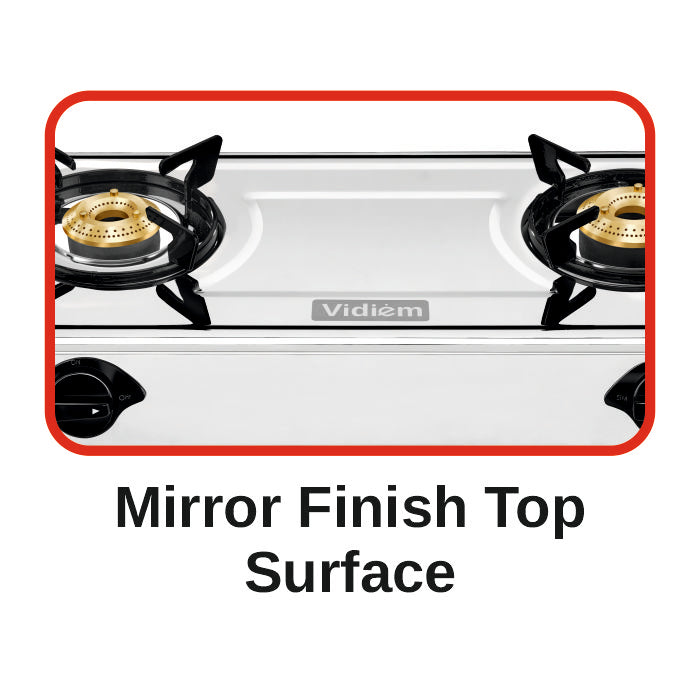 Vidiem Victor Stainless Steel Gas Stove 3 Burner| Brass Burners | Mirror Finish | Large Cooking Space | Anti-Rust | High