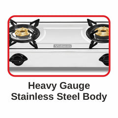 Vidiem Victor Stainless Steel Gas Stove 3 Burner| Brass Burners | Mirror Finish | Large Cooking Space | Anti-Rust | High