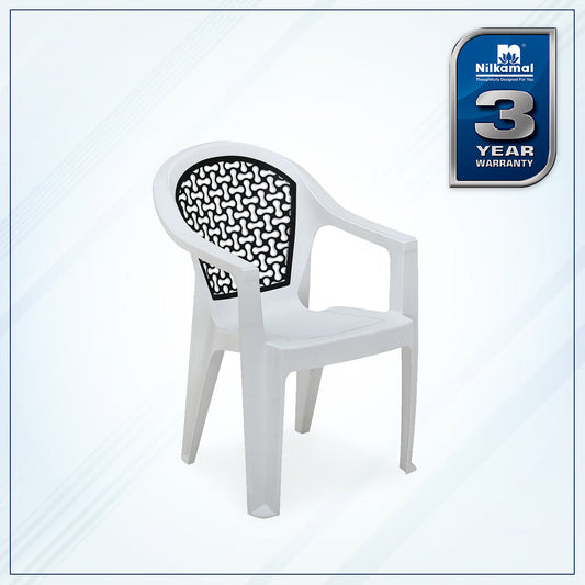 Nilkamal Paradise Plastic Arm Chair (Milky White & Black)
