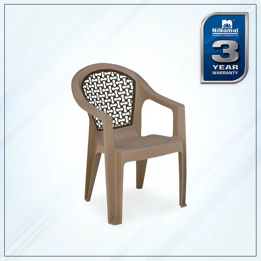 Nilkamal Paradise Plastic Arm Chair (Ratian Dark Beige, Season Rust Brown & Ivory)