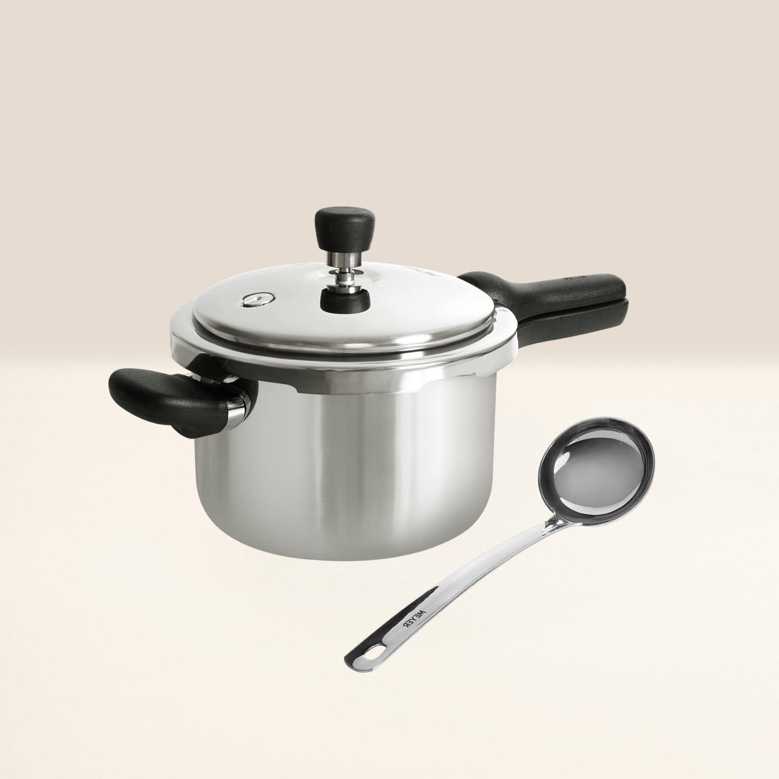 MEYER Presta 3L Pressure Cooker + Steel Ladle Set of 2