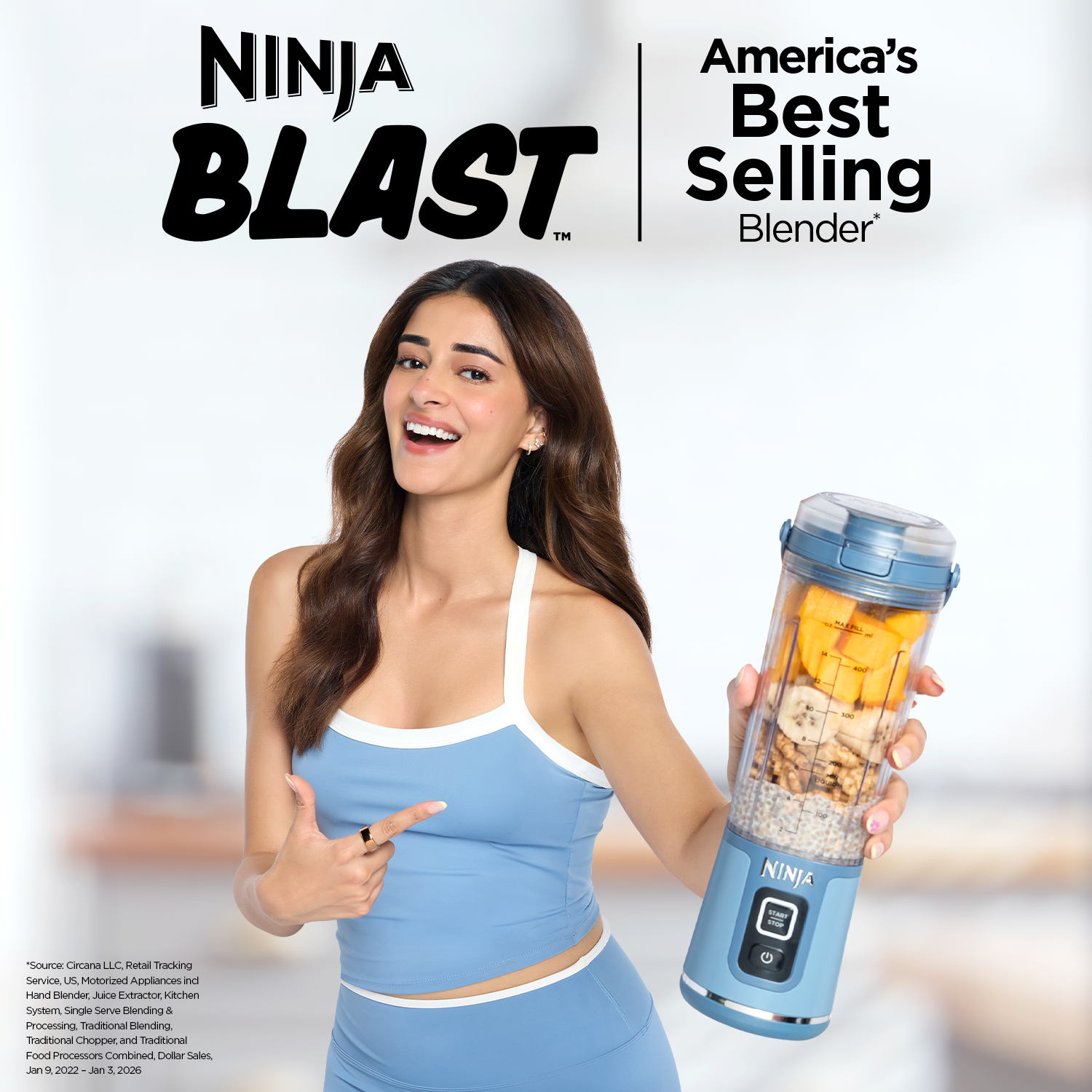 Ninja Blast Portable Cordless Blender (BC151IN) | 530ml, USB-C Rechargeable | Leak-Proof Lid