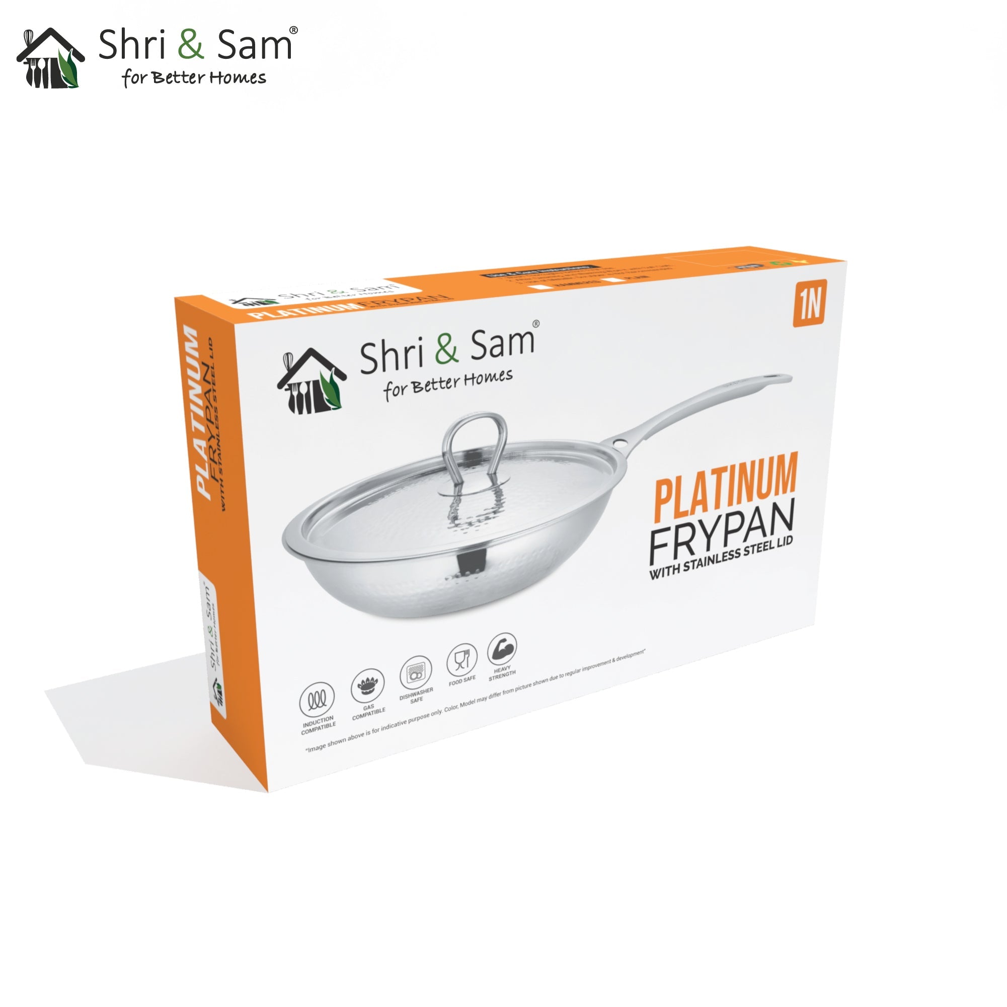 Stainless Steel Heavy Weight Hammered Fry Pan with SS Lid Platinum