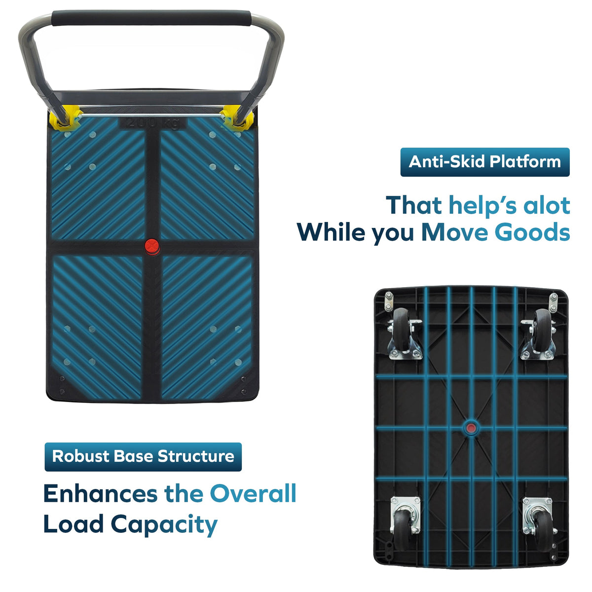 Corvids 200 Kg Portable Plastic Folding Hand Platform Trolley with 2-Year Warranty-4