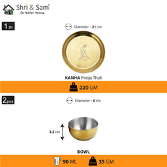 Stainless Steel Pooja Thali Set with Gold PVD Coating Kanha
