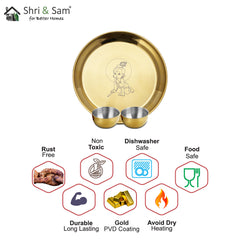 Stainless Steel Pooja Thali Set with Gold PVD Coating Kanha