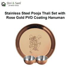 Stainless Steel Pooja Thali Set with Rose Gold PVD Coating Hanuman
