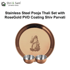Stainless Steel Pooja Thali Set with Rose Gold PVD Coating Shiv Parvati