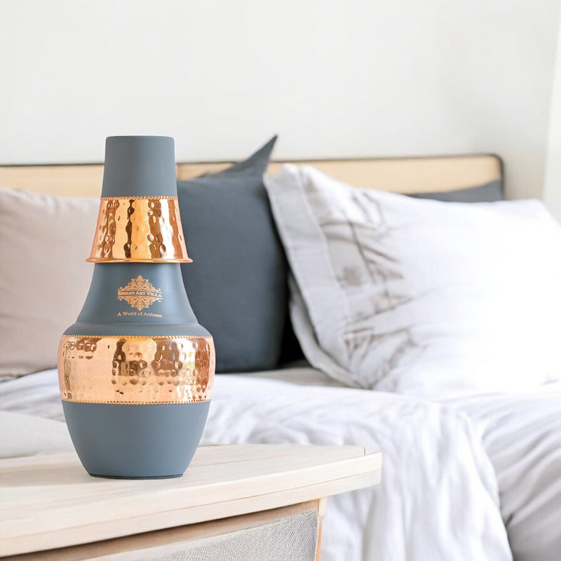 Pure Copper Hammered Silk Finish Design Surahi Shape Bedroom Bottle