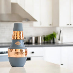 Pure Copper Hammered Silk Finish Design Surahi Shape Bedroom Bottle