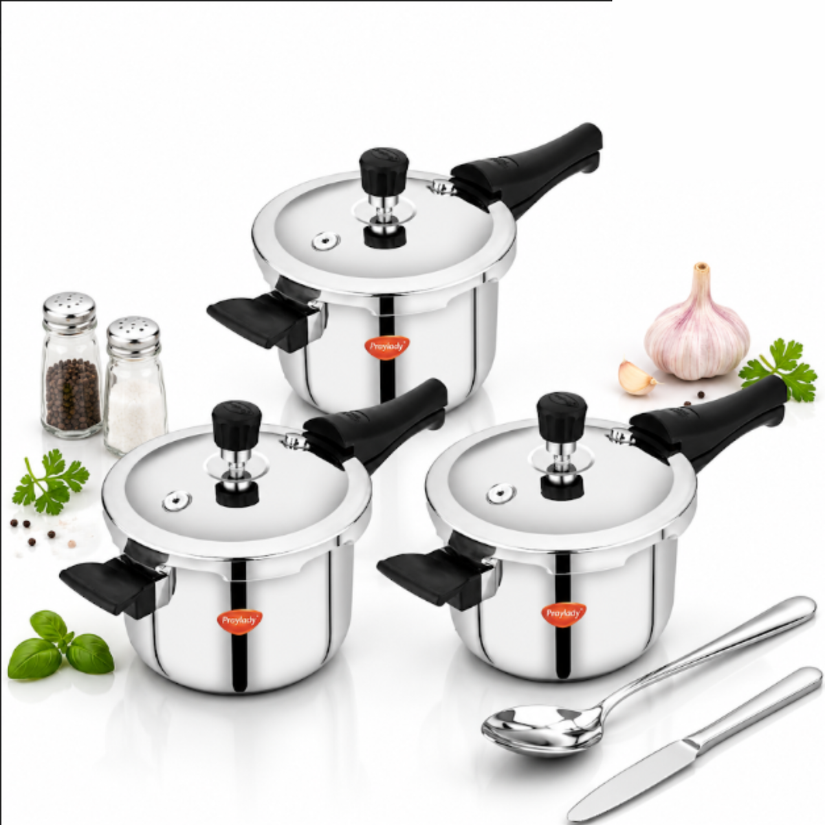 Praylady Triplus+ Pro Stainless Steel Pressure Cooker Combo – 2.0L, 3.0L & 5.0L | Induction Base