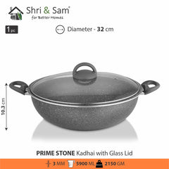 Aluminium Non-Stick Kadhai with Glass Lid Primestone