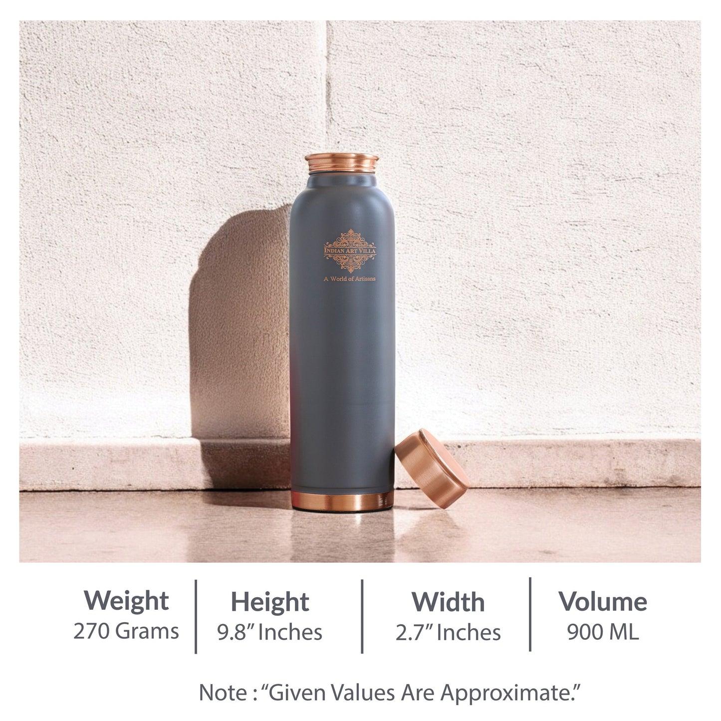 Personalized Copper Silk Finish Ergonomic Water Bottle 900 ML