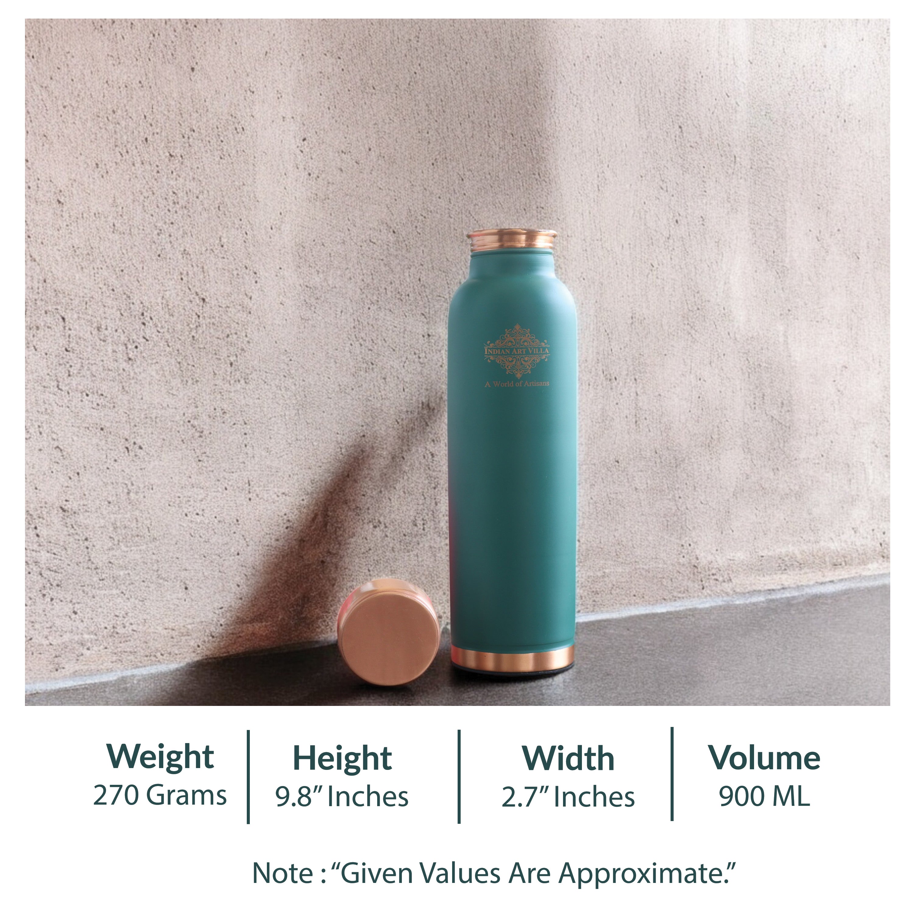 Personalized Copper Silk Finish Ergonomic Water Bottle 900 ML