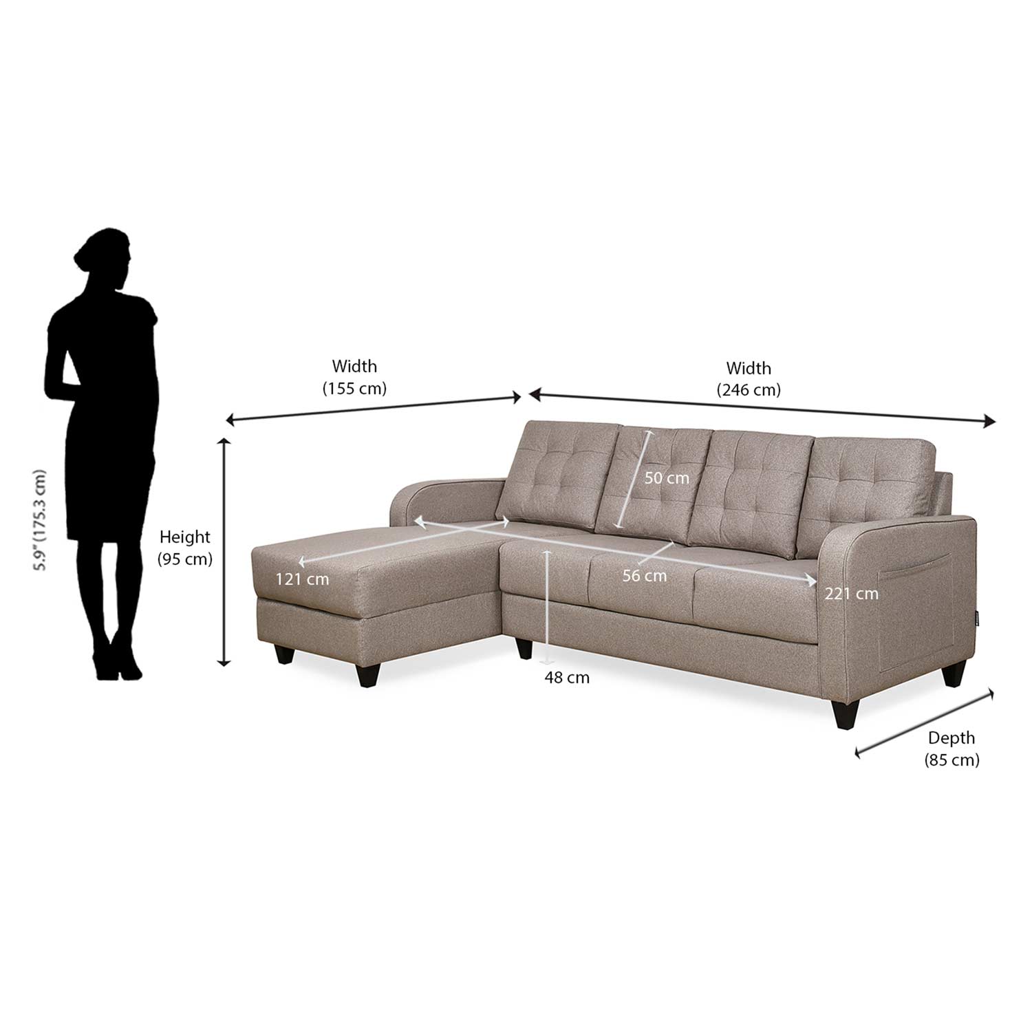 Nilkamal Protean Plus Lounger Right Hand Side Sofa (Brown)