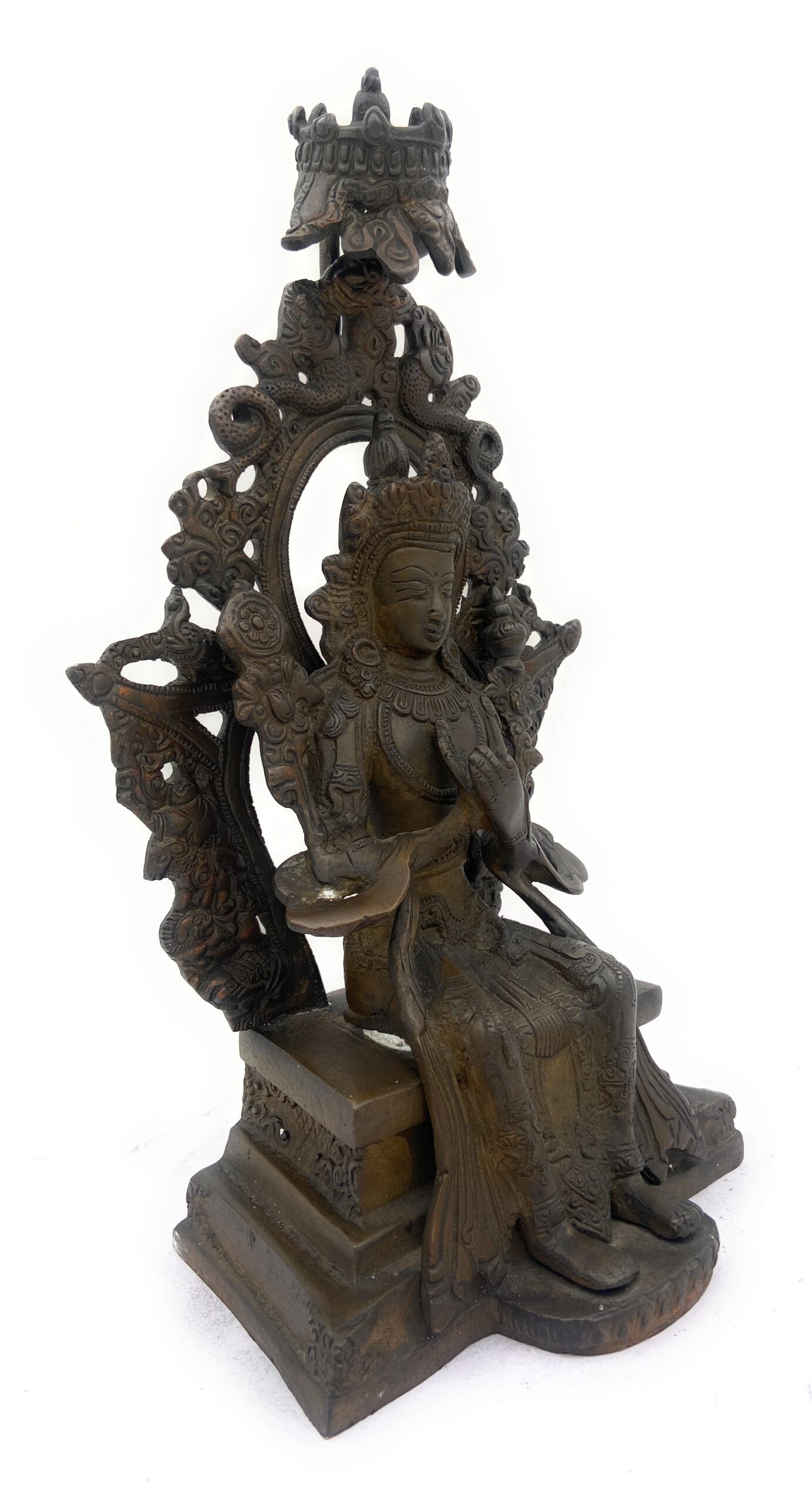 Handcrafted Brass Tibetan Manjushri Idol, Buddha Manjushri Murti, Wisdom Bodhisattva Statue for Home, Temple, Meditation, and Spiritual Decor,Brown, 10 Inch, 1 Piece