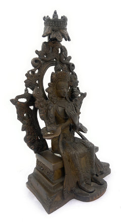 Handcrafted Brass Tibetan Manjushri Idol, Buddha Manjushri Murti, Wisdom Bodhisattva Statue for Home, Temple, Meditation, and Spiritual Decor,Brown, 10 Inch, 1 Piece