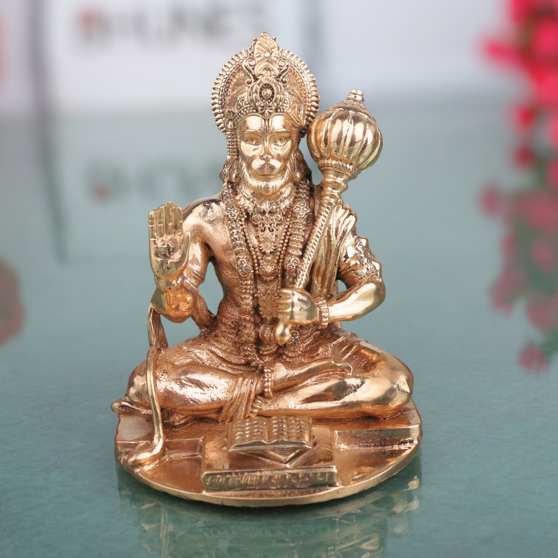 Bronze Panchaloha Hanuman Idol Anjaneya Bajrangbali Maruti Veeranjaneya Sankatmochan Kamsya Kanchu Loha South Indian Chola Style Murti for Pooja Mandir DecorHanuman Idol, Gold, 3 Inch, 1 Piece