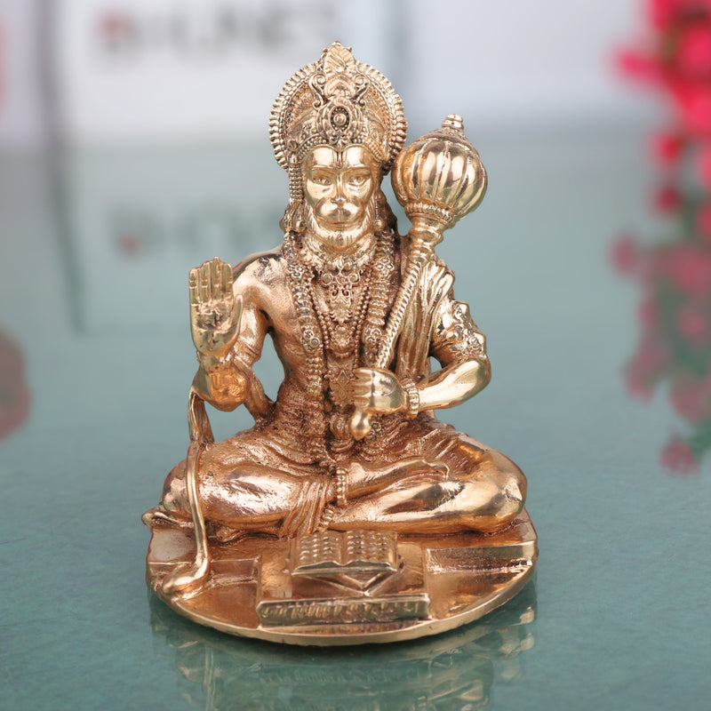 Bronze Panchaloha Hanuman Idol Anjaneya Bajrangbali Maruti Veeranjaneya Sankatmochan Kamsya Kanchu Loha South Indian Chola Style Murti for Pooja Mandir DecorHanuman Idol, Gold, 3 Inch, 1 Piece