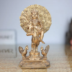 Panchaloha Lord Murugan Bronze Idol Sitting on Peacock – Skanda Subramanya Shanmukha Vel Murti for Home Temple Decor,Brown, 7.5 Inch, 1 Piece