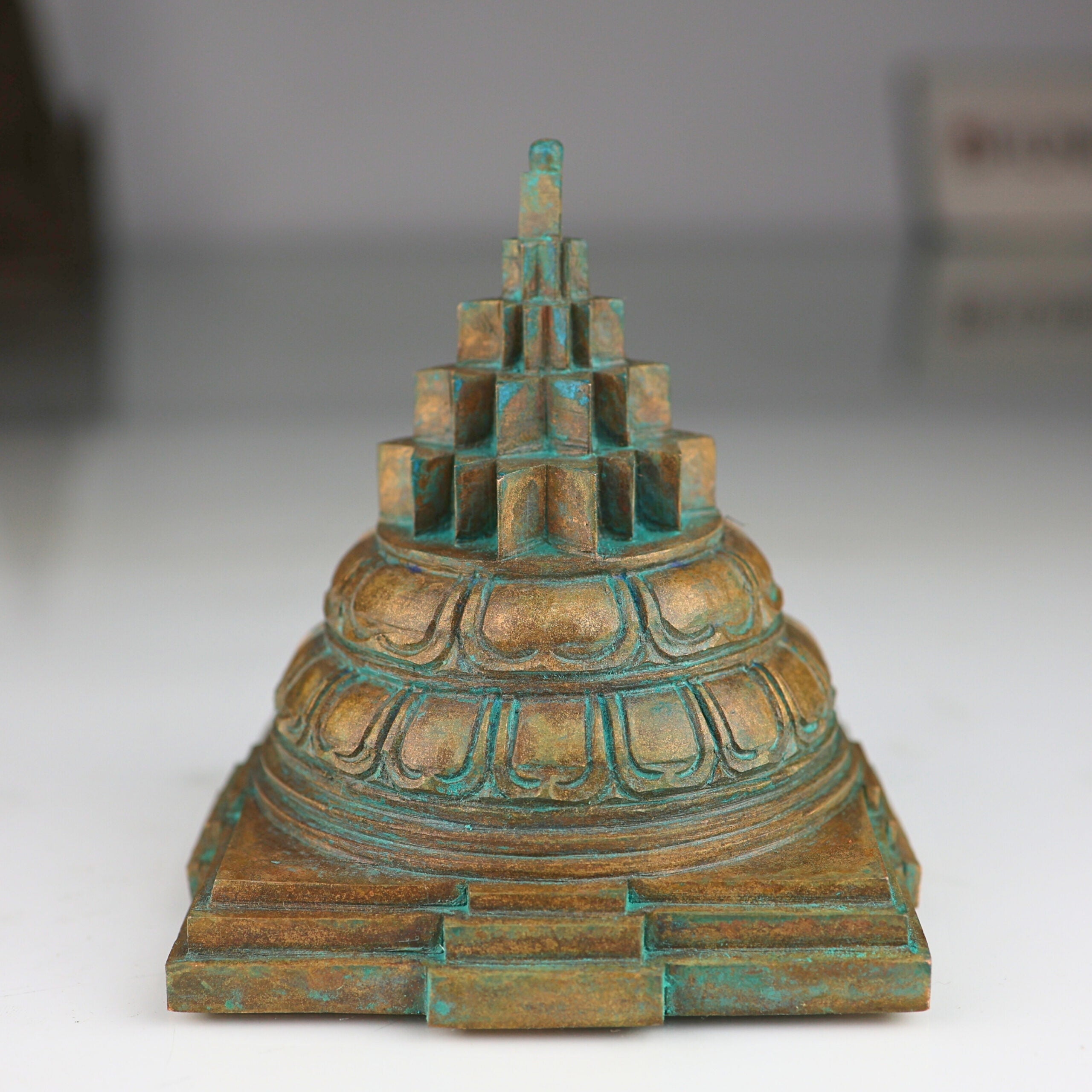 Bronze Handmade Panchaloha Meru Shree Yantra, Sri Chakra for Home Temple Vastu, Vishnu Lakshmi Sacred Geometry Idol Shree Yantra In Antique Finish, Brown, 4.5 Inch, 1 Piece