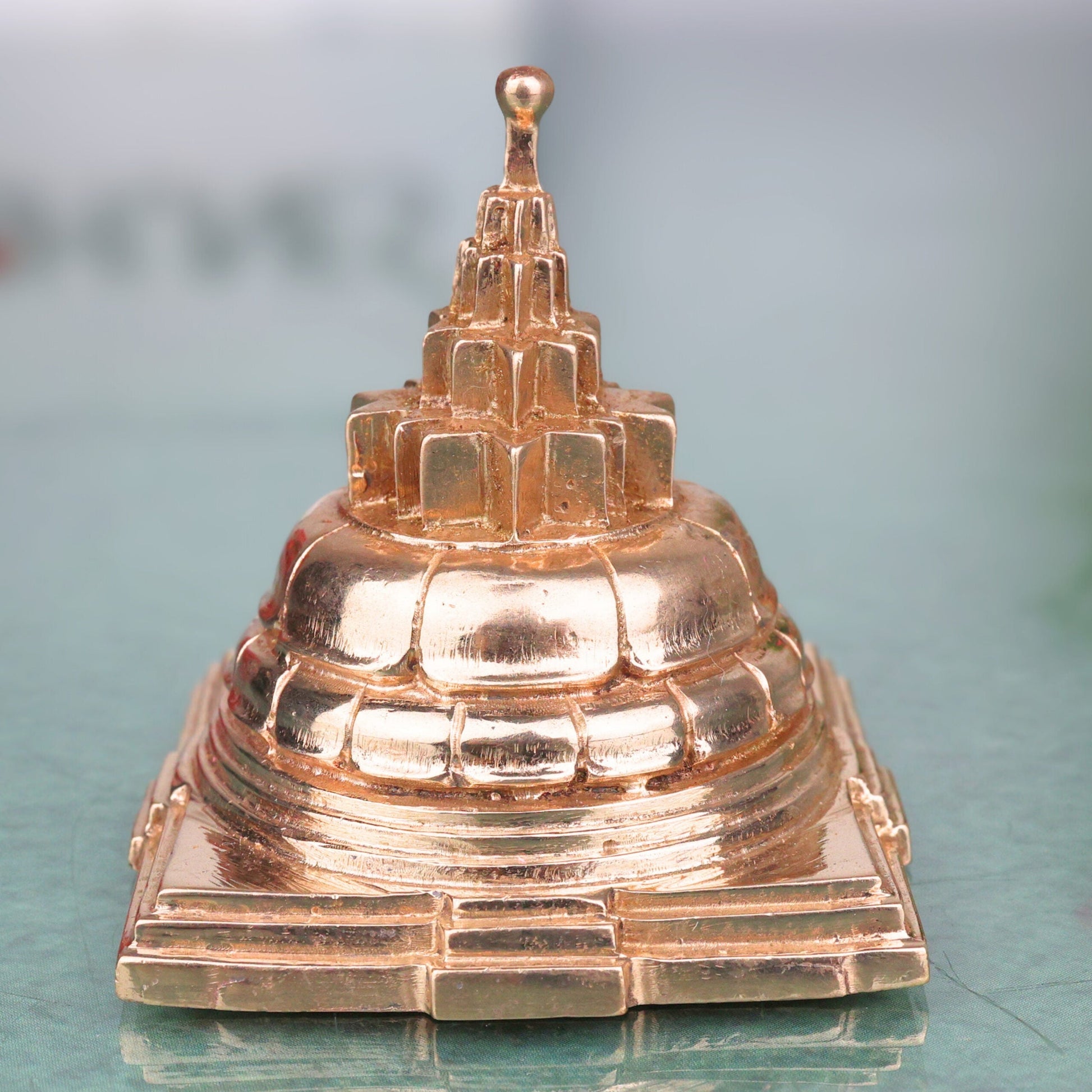 Bronze Shree Yantra Meru Sri Chakra, Panchaloha Style Navavarana Tripura Sundari Lalita Chakra for Pooja, Vastu & Prosperity, Gold, 2 Inch, 1 Piece