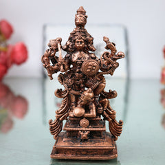 Copper Panchmukhi Veera Hanuman Idol Panchamukha Anjaneya Swamy Murti Tamra Bajrangbali Maruti Statue Pooja Decor, Brown, 3.5 Inch, 1 Piece