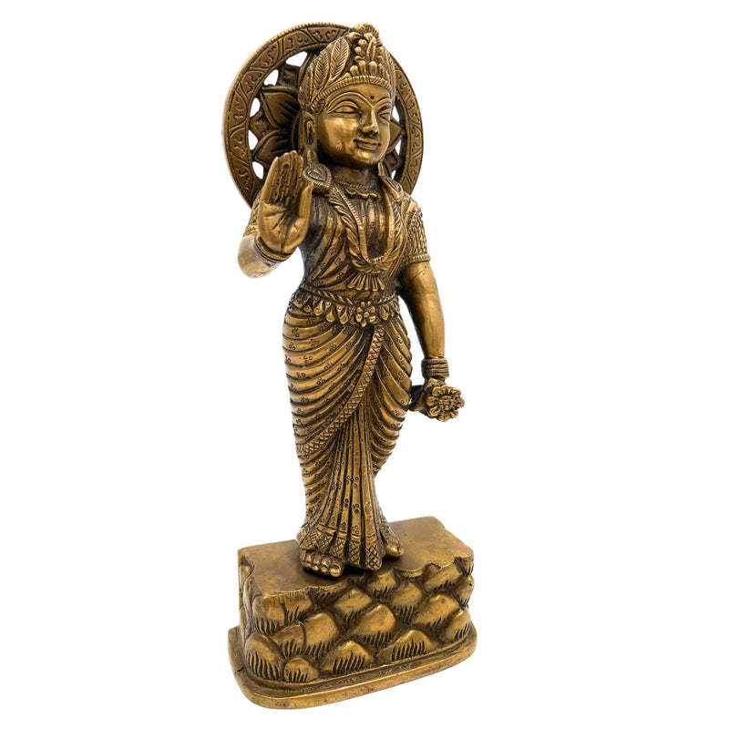 Brass Mahalakshmi Idol, Shree Lakshmi Statue for Puja & Home Decor, Handcrafted Pital Ashtalakshmi Murti, Varalakshmi Gajalakshmi Vigraham,Gold, 9 Inch, 1 Piece