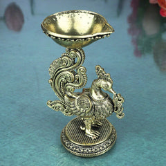 Brass Peacock Lamp Idol Mayil Vilakku Mayur Deepam Mor Diya Peacock Kuthu Vilakku Pital Peetal Pittala Traditional Pooja Deepam for Mandir Decor, Gold, 3.5 Inch, 1 Piece